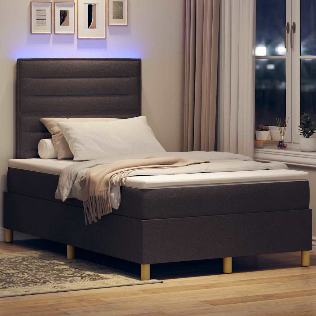 LED Box Spring Ágy fejtámlával Sötét Barna 120 x 190 cm szövet