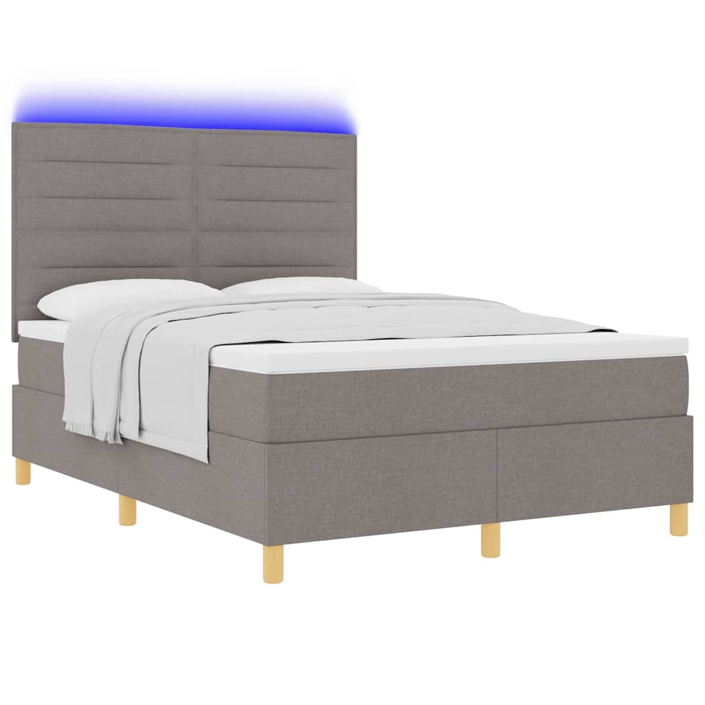 LED Box Spring Ágy matracmal Tópszínű 140 x 190 cm szövet