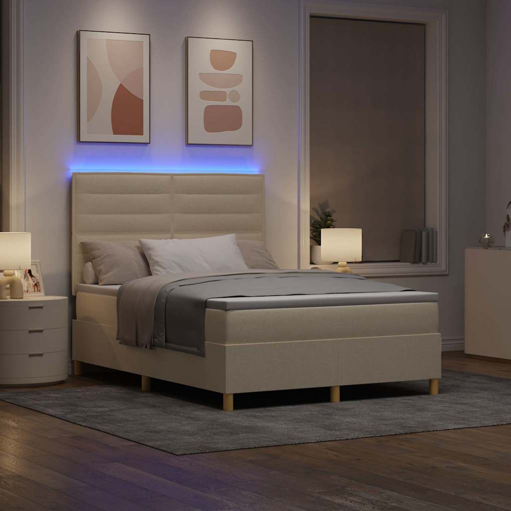 LED Box Spring Ágy matracmal Krém 140 x 190 cm szövet