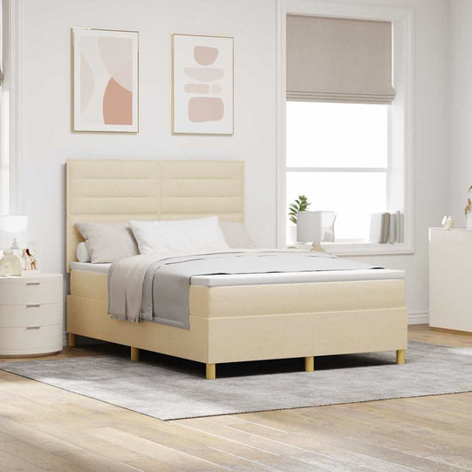 LED Box Spring Ágy matracmal Krém 140 x 190 cm szövet