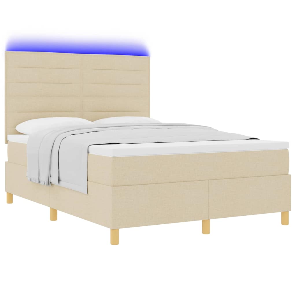 LED Box Spring Ágy matracmal Krém 140 x 190 cm szövet