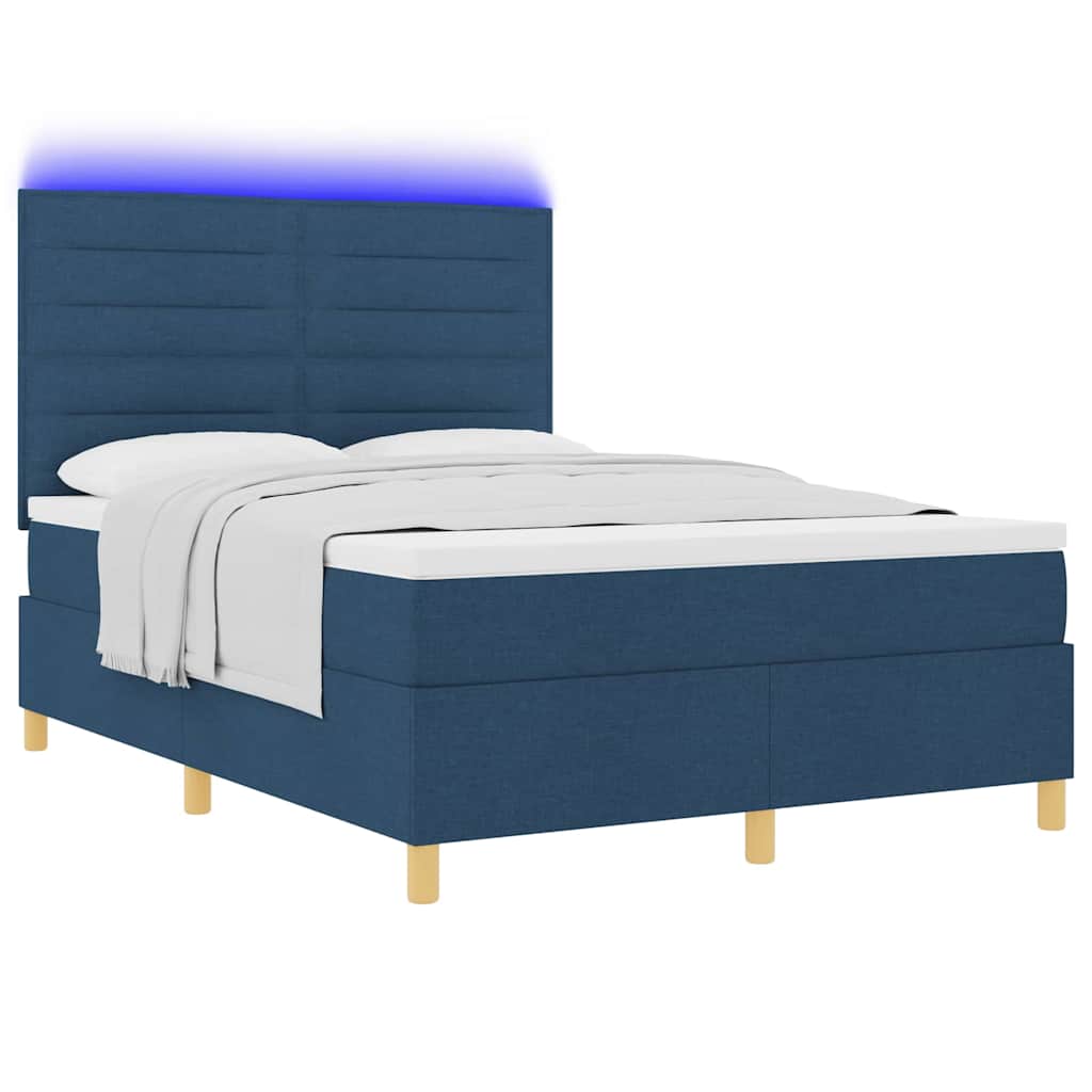LED Box Spring Ágy matracmal Kék 140 x 190 cm szövet