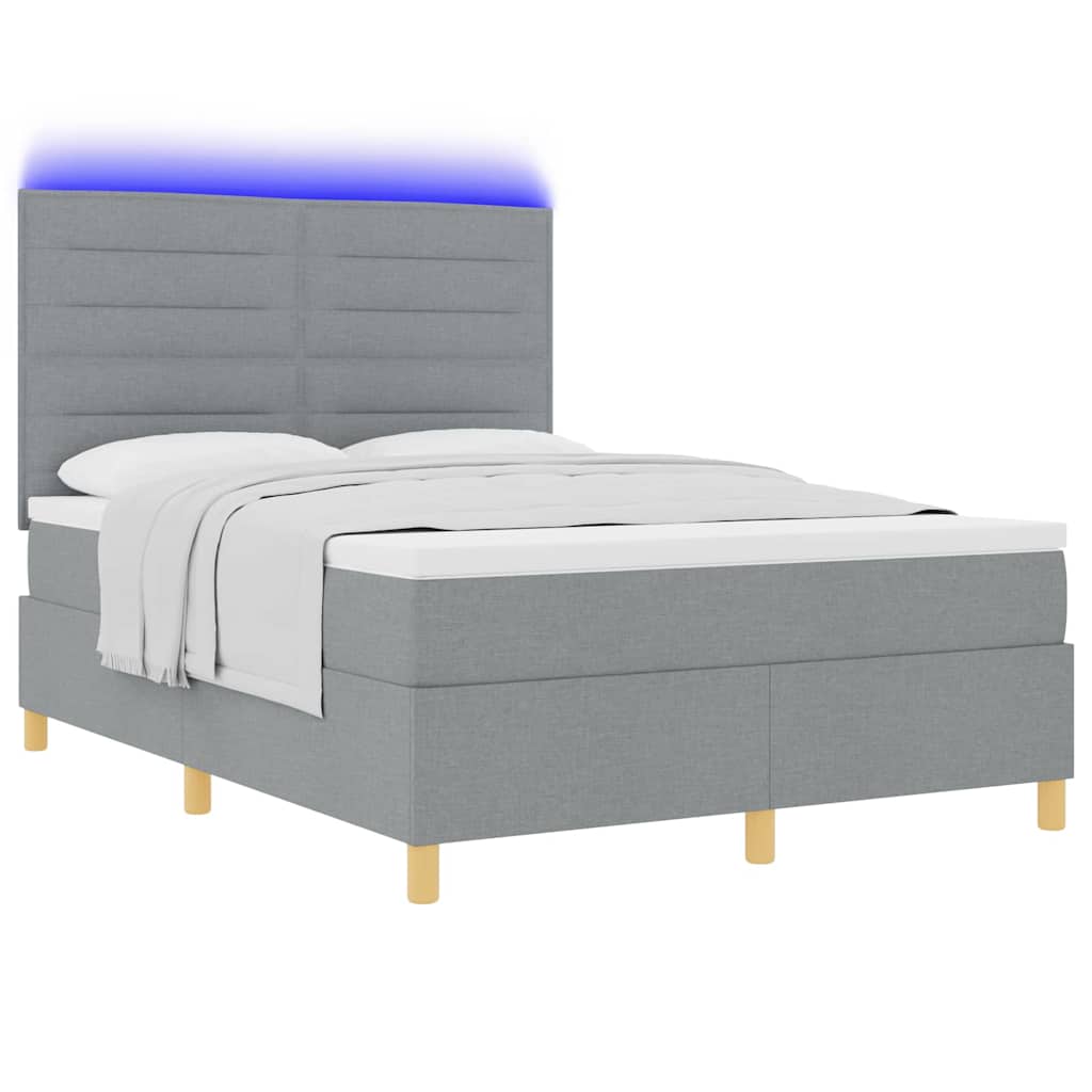 LED Box Spring Ágy matracmal Világosszürke 140 x 200 cm szövet