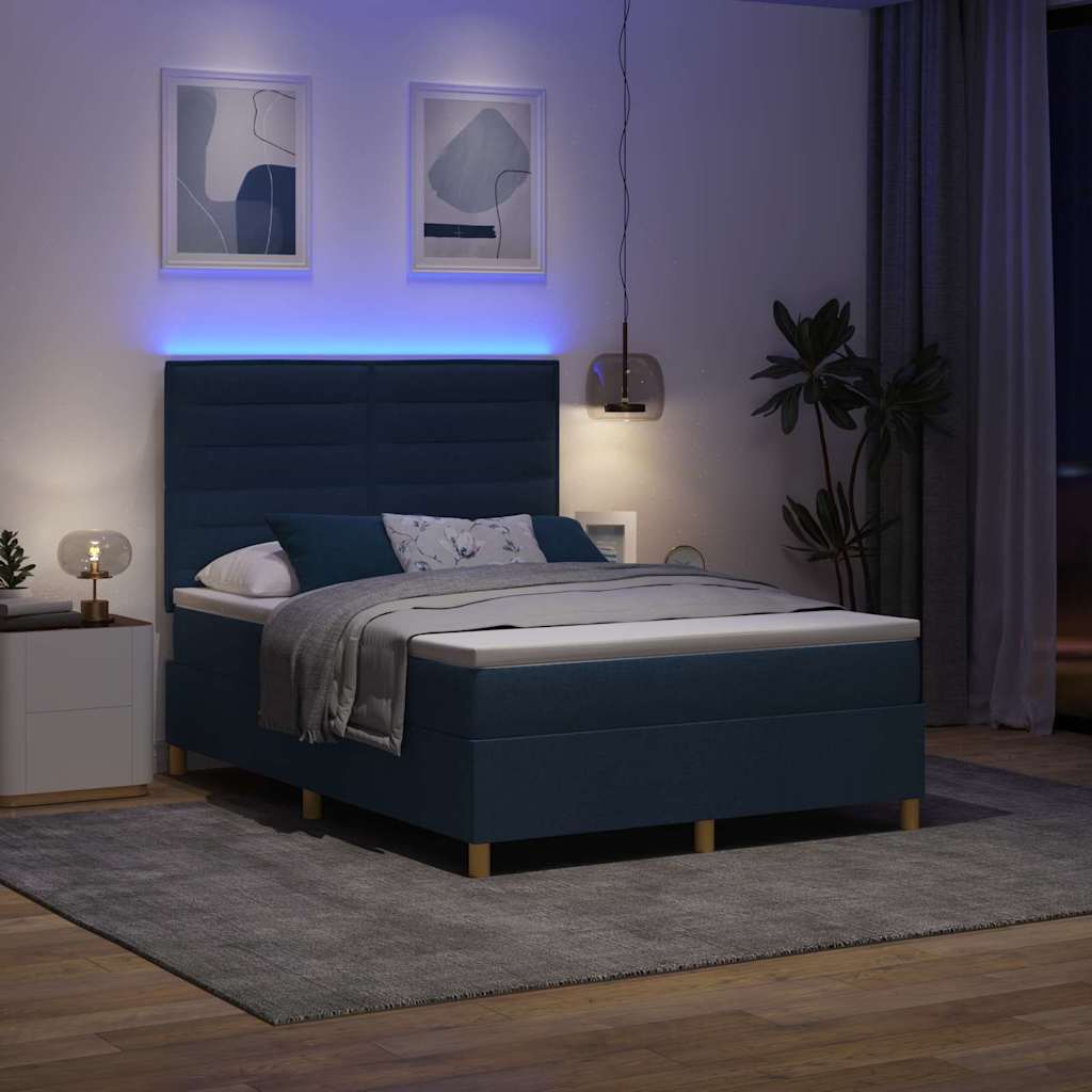 LED Box Spring Ágy matracmal Kék 140 x 200 cm szövet
