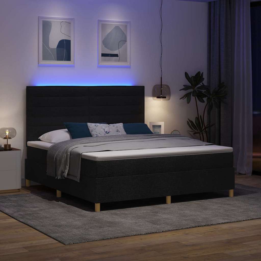 LED Box Spring Ágy matracmal Fekete 180 x 200 cm szövet