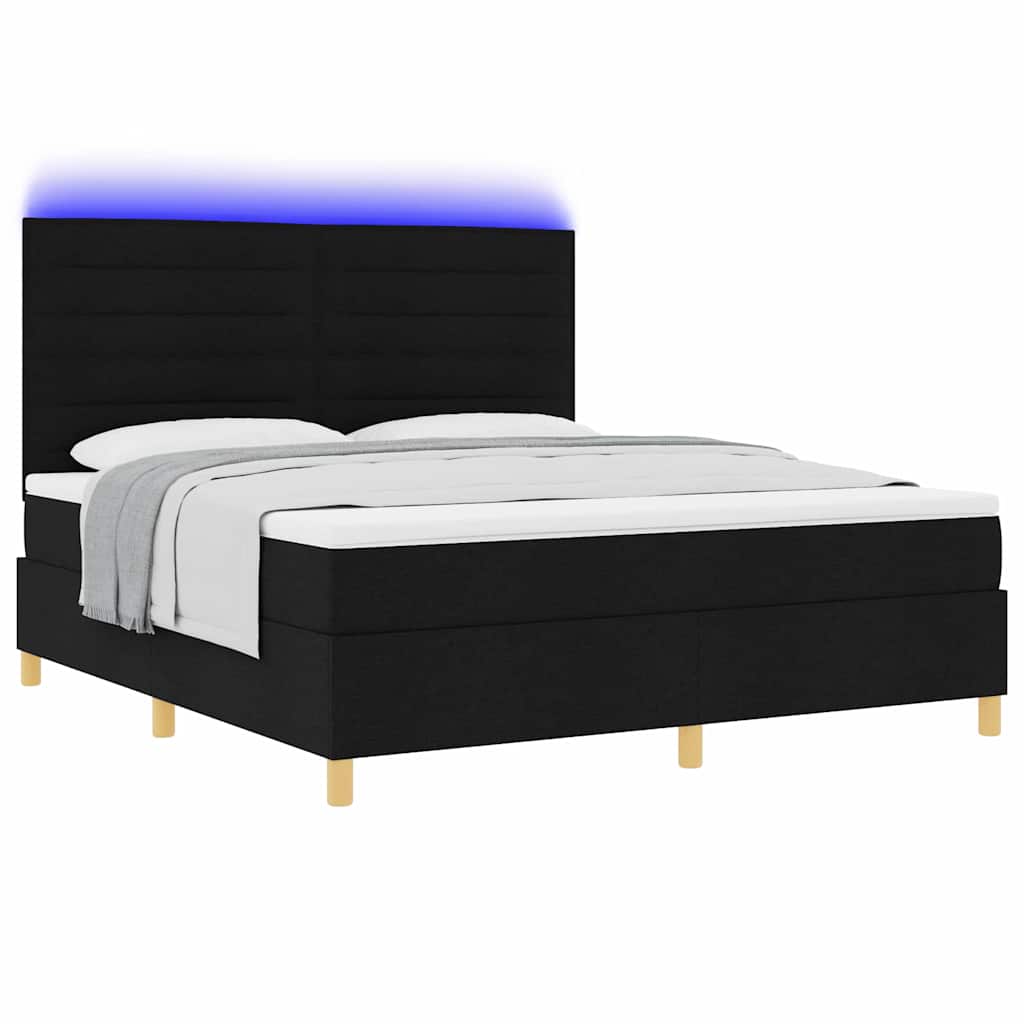 LED Box Spring Ágy matracmal Fekete 180 x 200 cm szövet