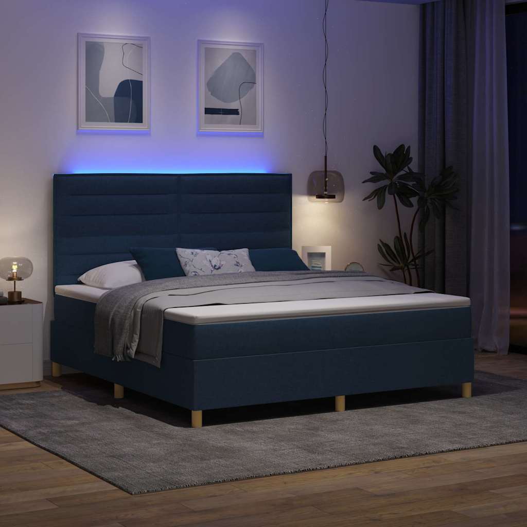 LED Box Spring Ágy matracmal Kék 180 x 200 cm szövet