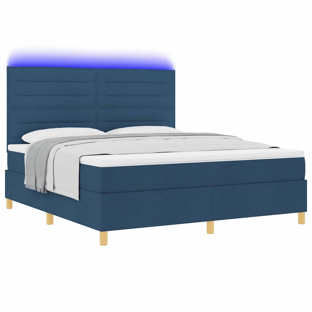 LED Box Spring Ágy matracmal Kék 180 x 200 cm szövet