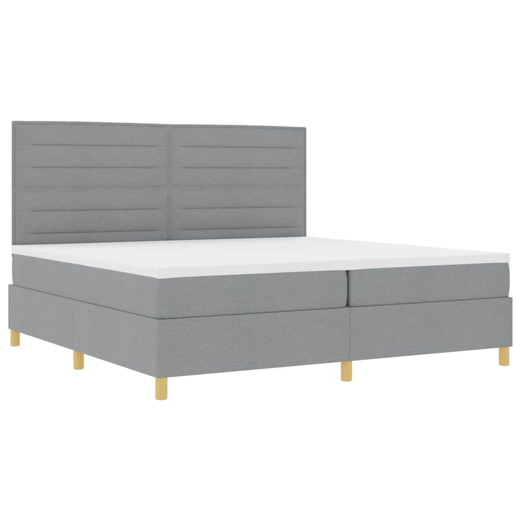 LED Box Spring Ágy matracmal Világosszürke 200 x 200 cm szövet
