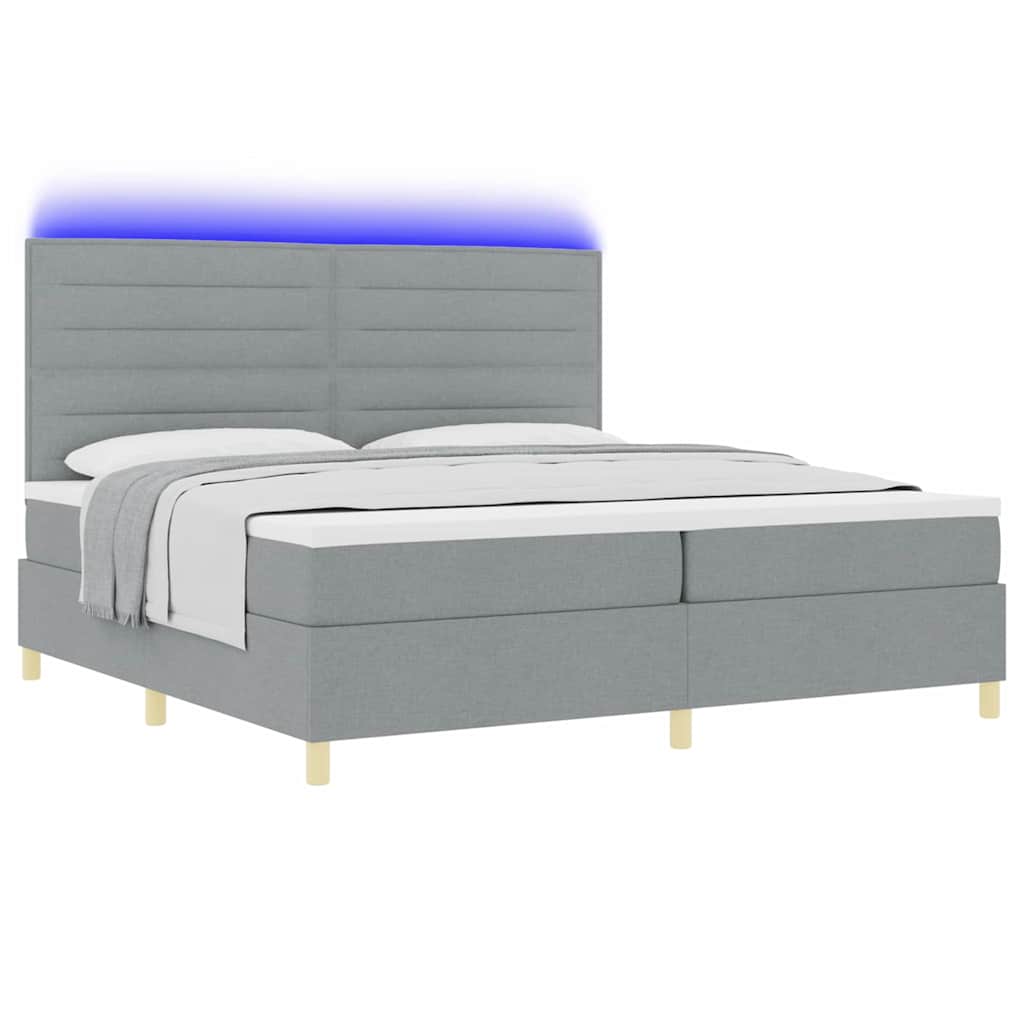 LED Box Spring Ágy matracmal Világosszürke 200 x 200 cm szövet