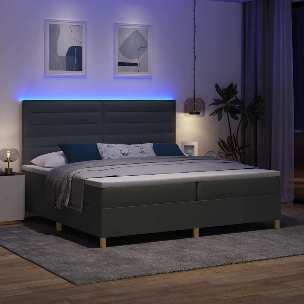 LED Box Spring Ágy matracmal Sötétszürke 200 x 200 cm szövet