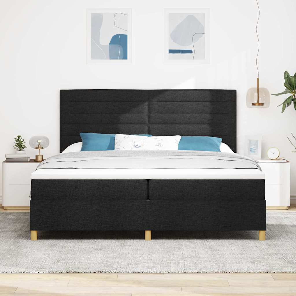 LED Box Spring Ágy matracmal Fekete 200 x 200 cm szövet
