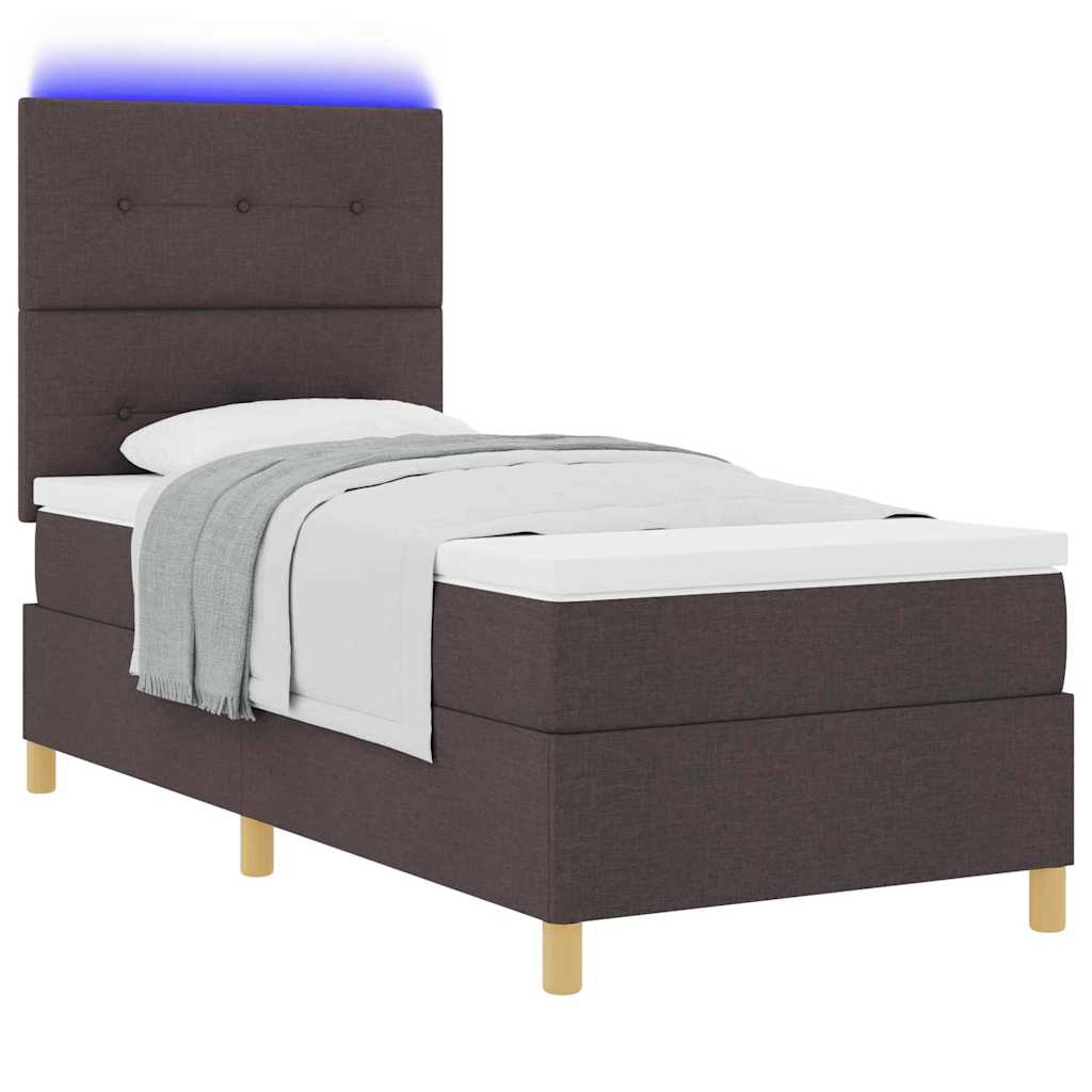 LED Box Spring Ágy fejtámlával Sötét Barna 80 x 200 cm szövet