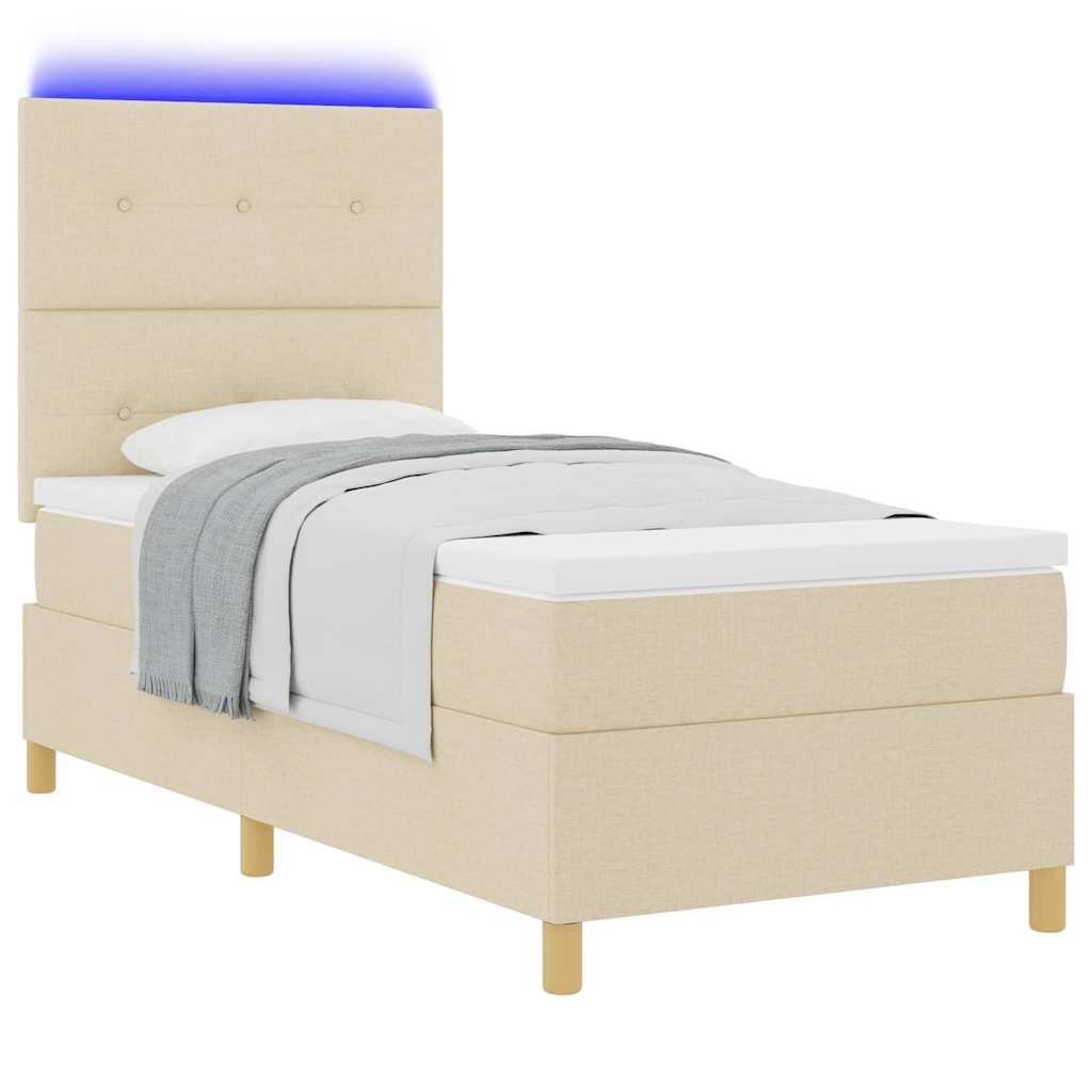 LED Box Spring Ágy fejtámlával Krém 90 x 190 cm szövet