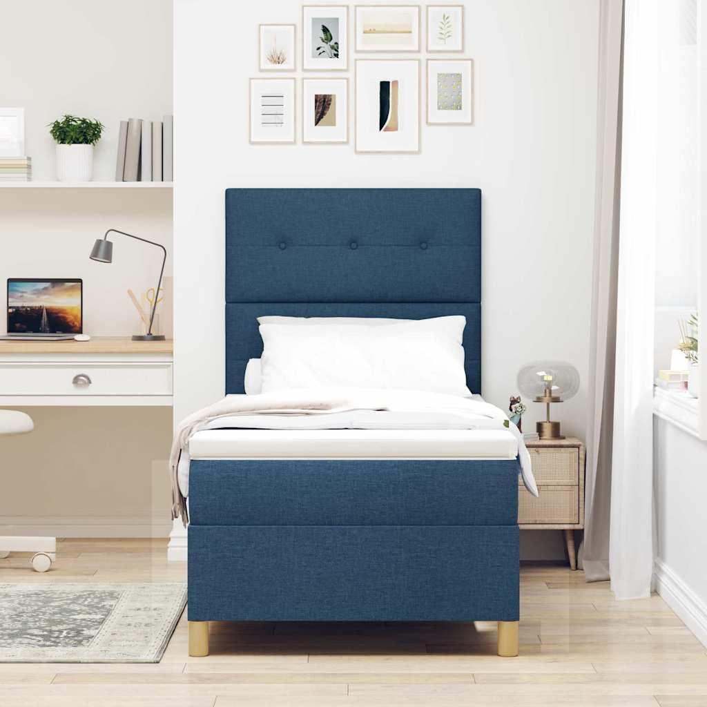 LED Box Spring Ágy fejtámlával Kék 90 x 190 cm szövet