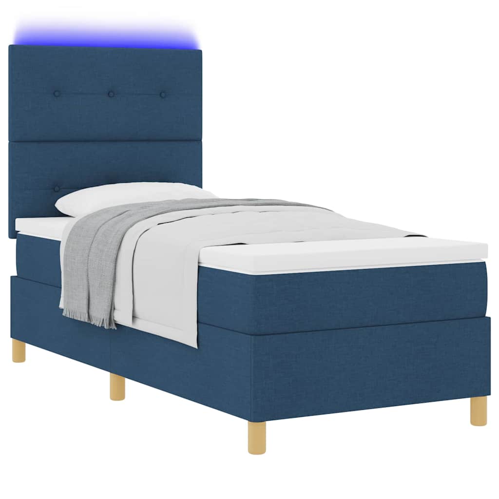 LED Box Spring Ágy fejtámlával Kék 90 x 190 cm szövet