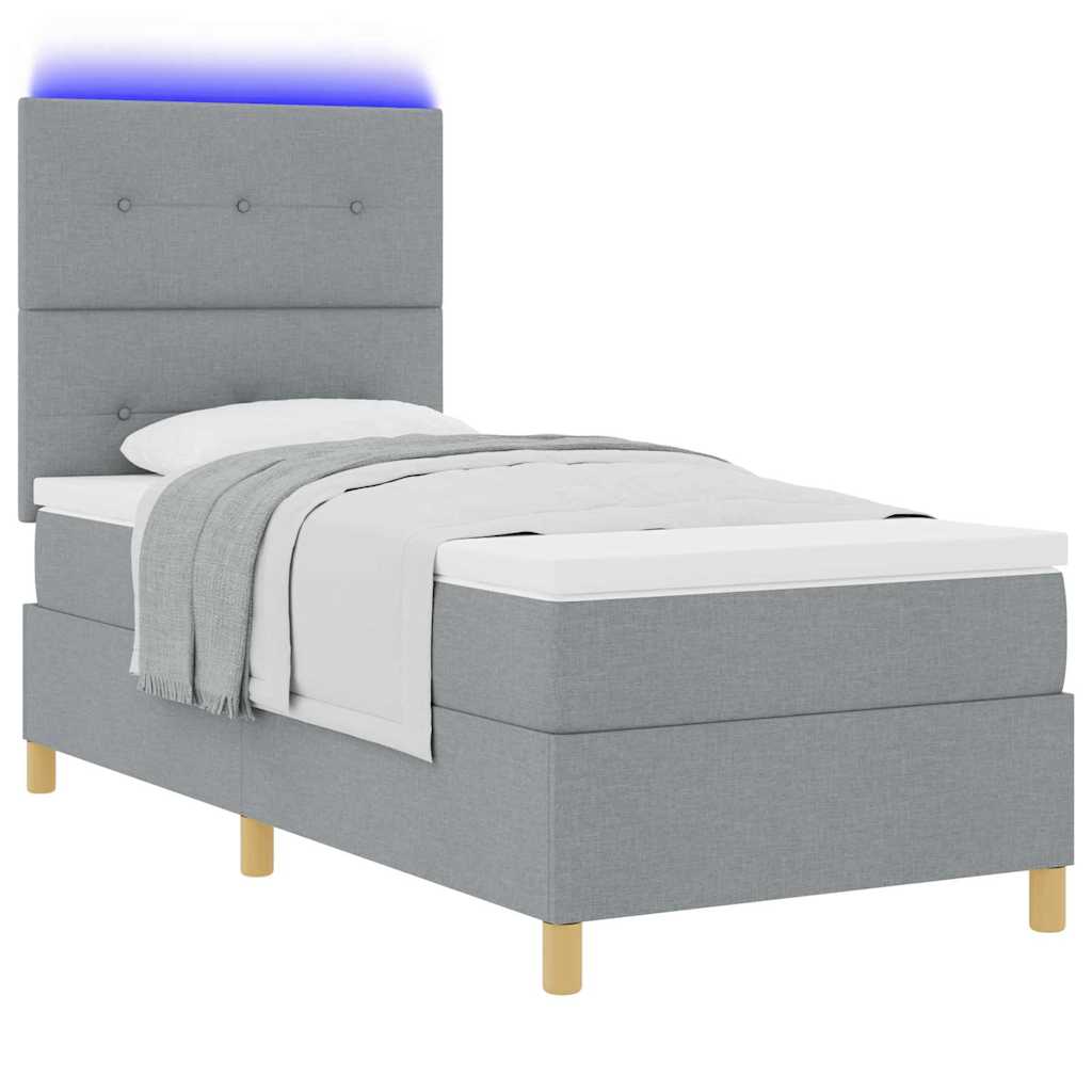LED Box Spring Ágy fejtámlával Világosszürke 90 x 200 cm szövet