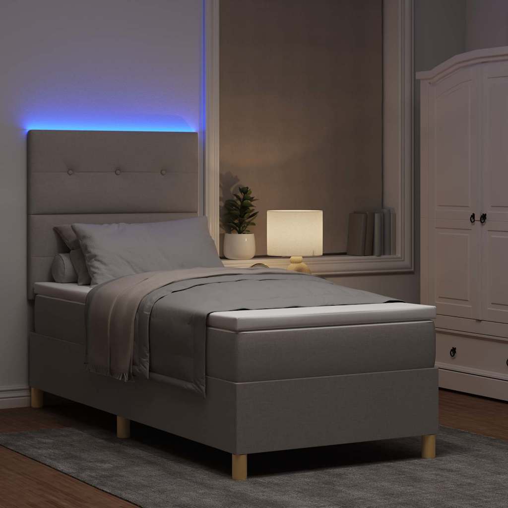 LED Box Spring Ágy fejtámlával Tópszínű 90 x 200 cm szövet
