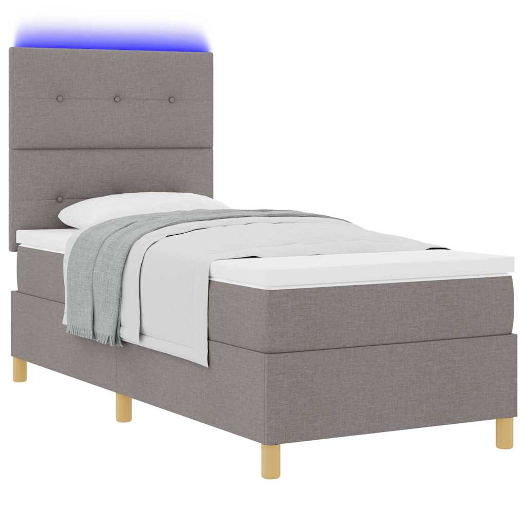 LED Box Spring Ágy fejtámlával Tópszínű 90 x 200 cm szövet