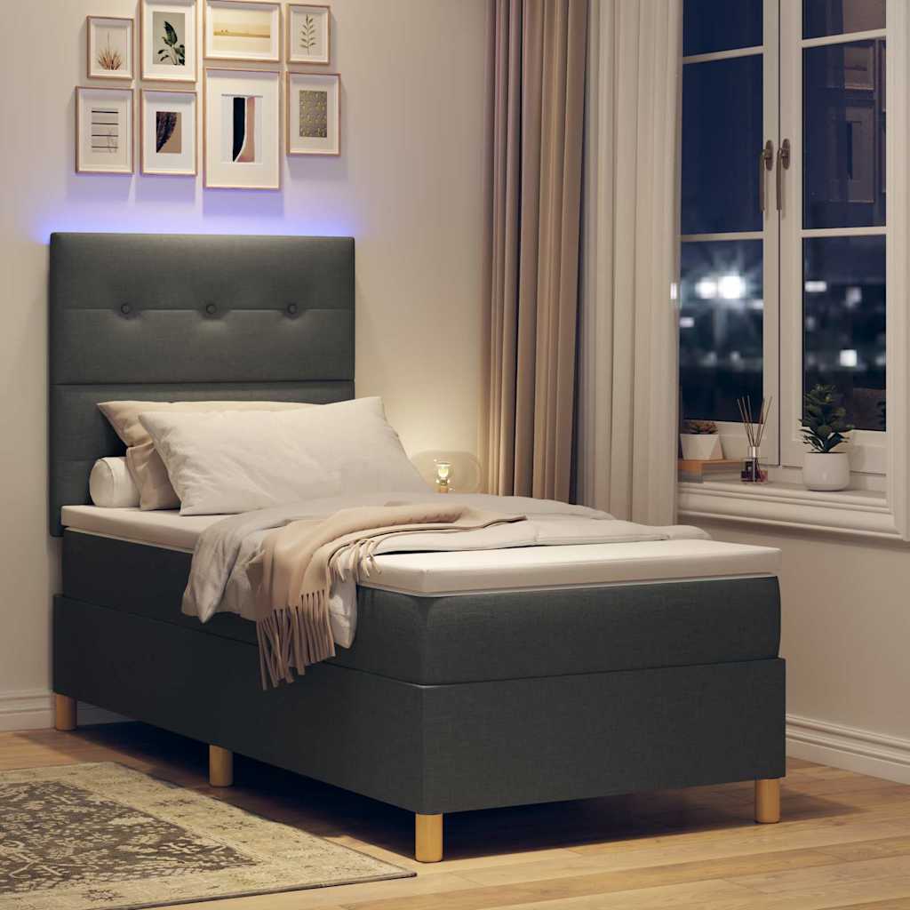 LED Box Spring Ágy fejtámlával Sötétszürke 100 x 200 cm szövet