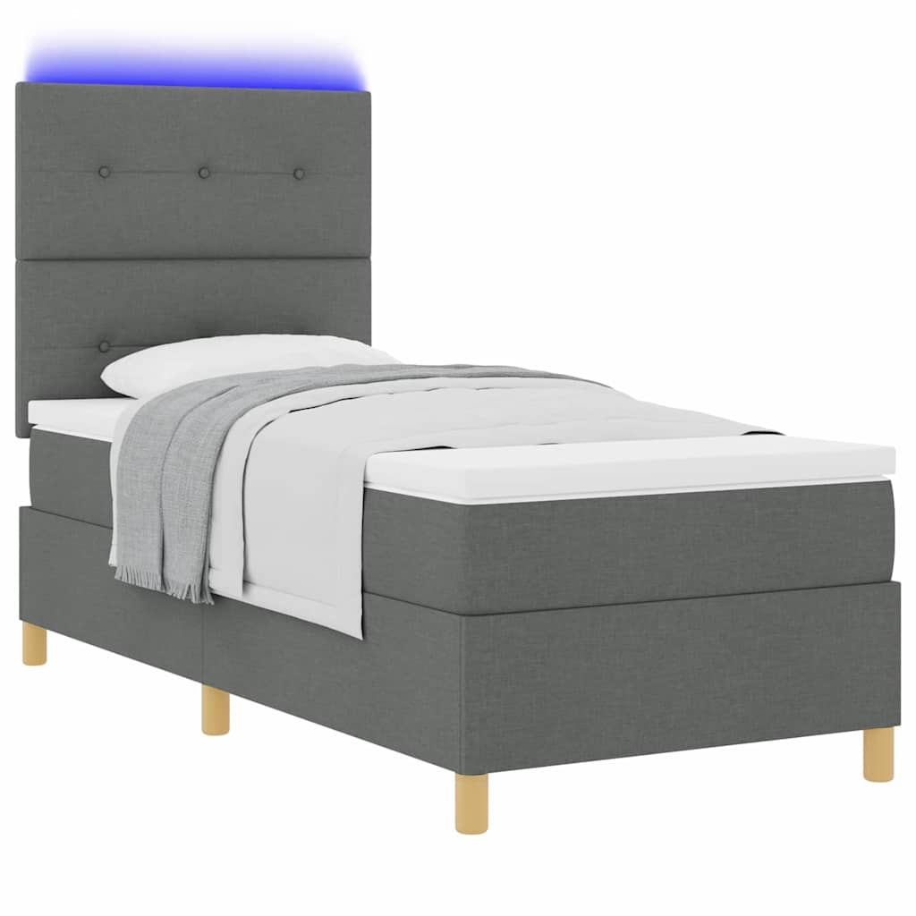 LED Box Spring Ágy fejtámlával Sötétszürke 100 x 200 cm szövet