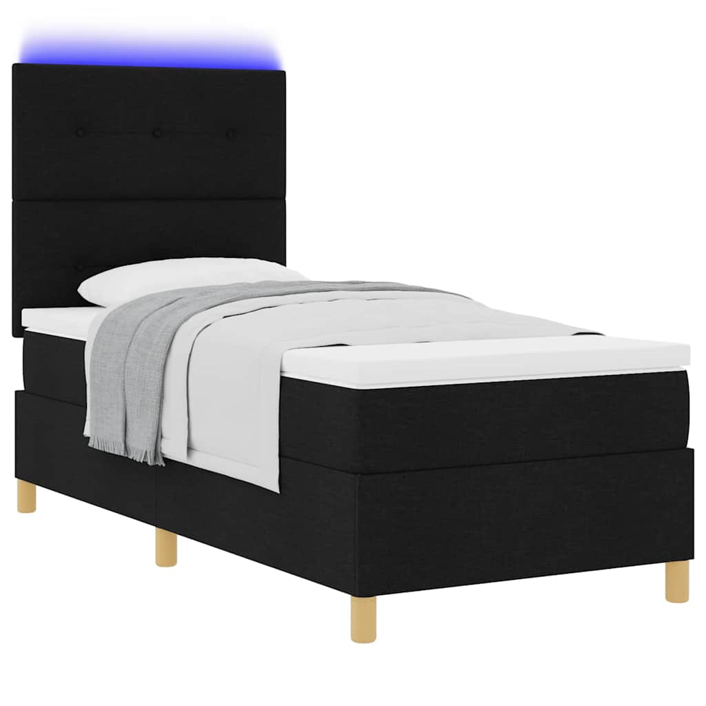 LED Box Spring Ágy fejtámlával Fekete 100 x 200 cm szövet