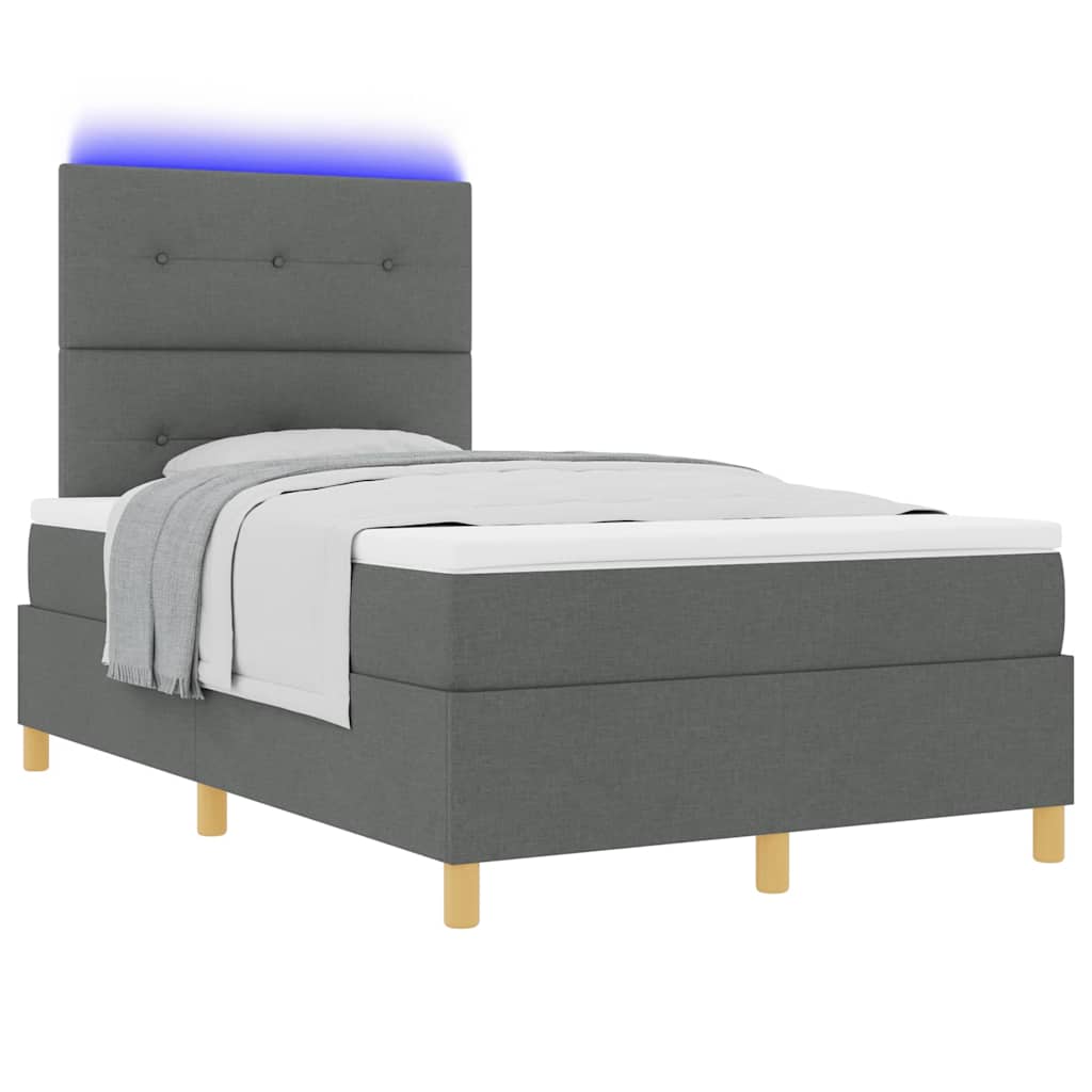 LED Box Spring Ágy fejtámlával Sötétszürke 120 x 190 cm szövet