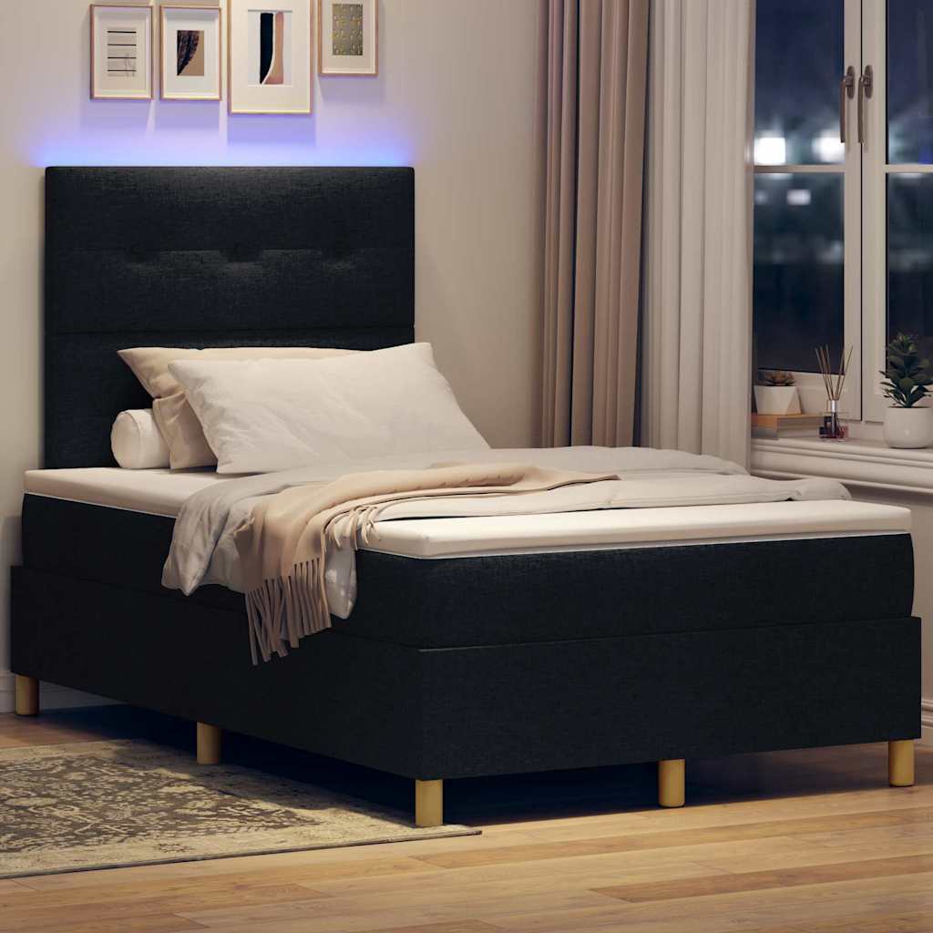 LED Box Spring Ágy fejtámlával Fekete 120 x 190 cm szövet