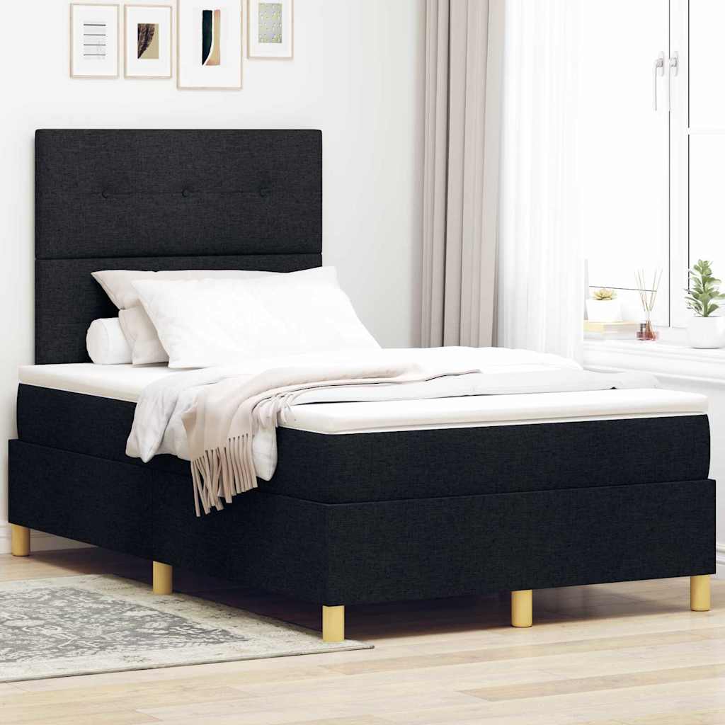 LED Box Spring Ágy fejtámlával Fekete 120 x 190 cm szövet