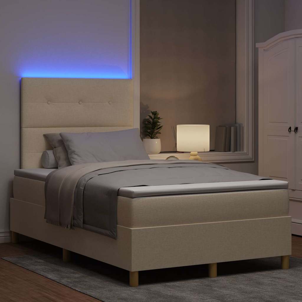 LED Box Spring Ágy fejtámlával Krém 120 x 190 cm szövet
