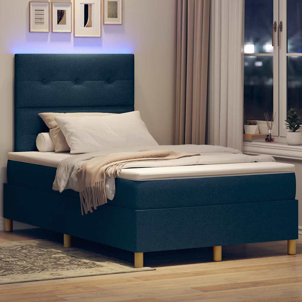 LED Box Spring Ágy matracmal Kék 120 x 190 cm szövet
