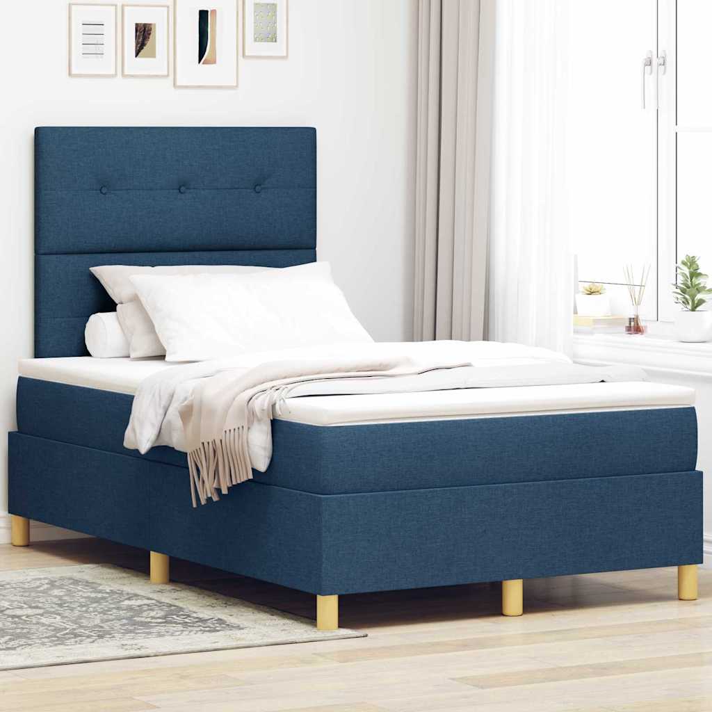 LED Box Spring Ágy matracmal Kék 120 x 190 cm szövet