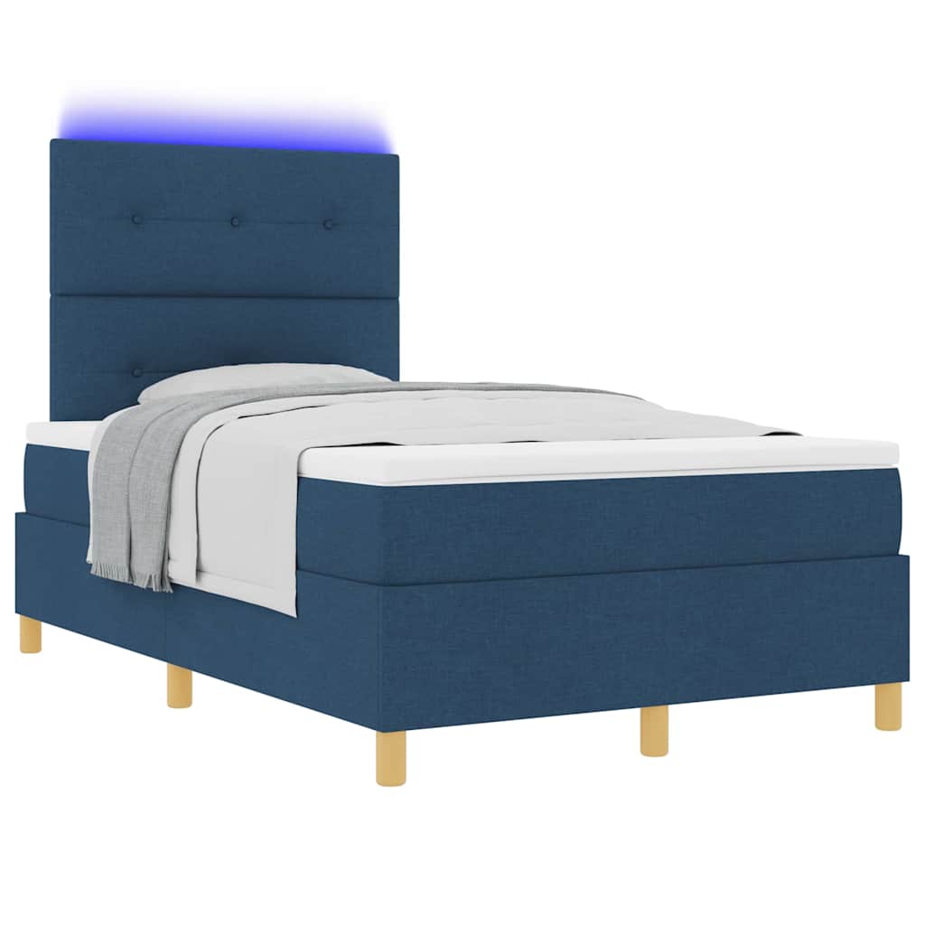 LED Box Spring Ágy matracmal Kék 120 x 190 cm szövet