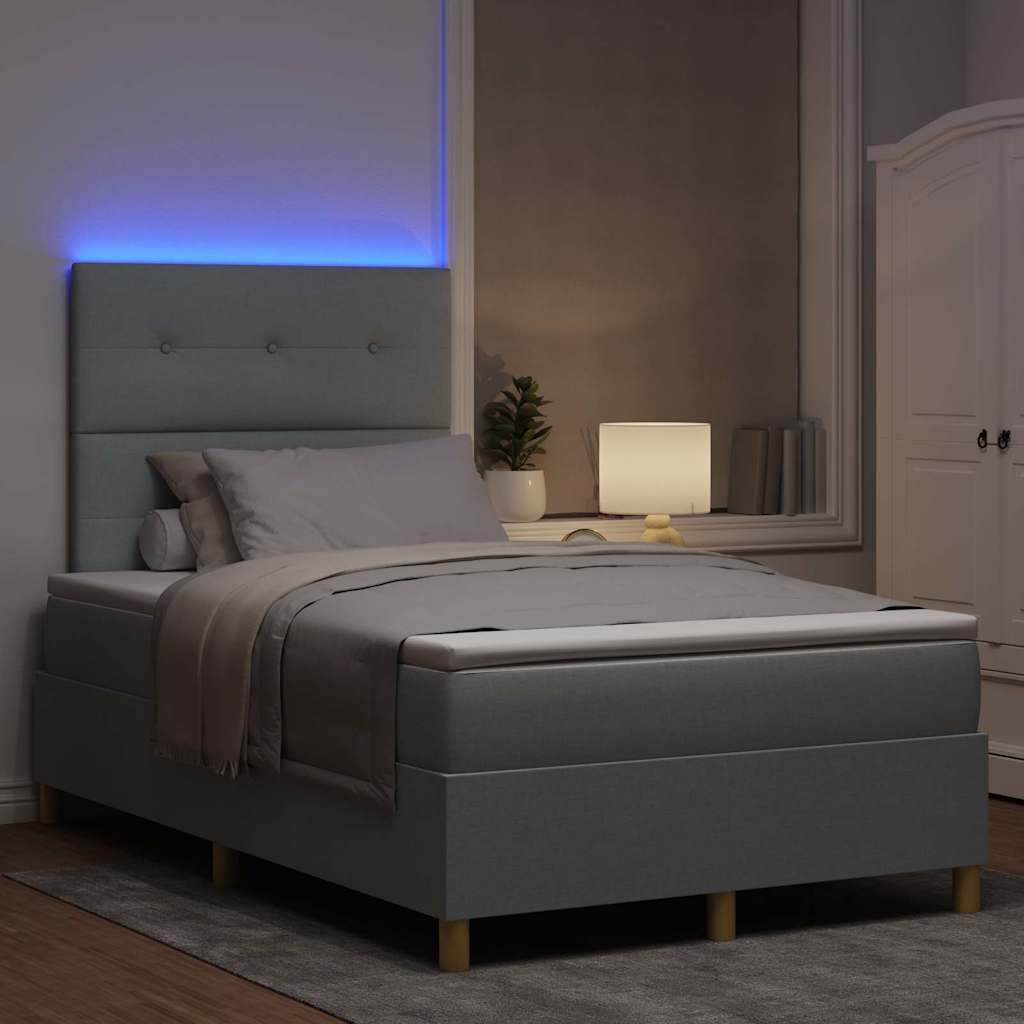 LED Box Spring Ágy Világosszürke 120 x 200 cm szövet