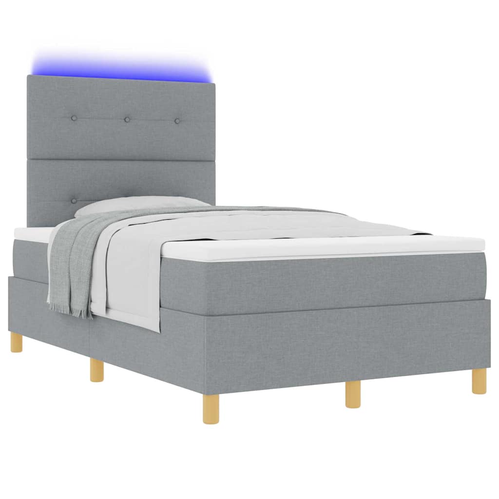 LED Box Spring Ágy Világosszürke 120 x 200 cm szövet