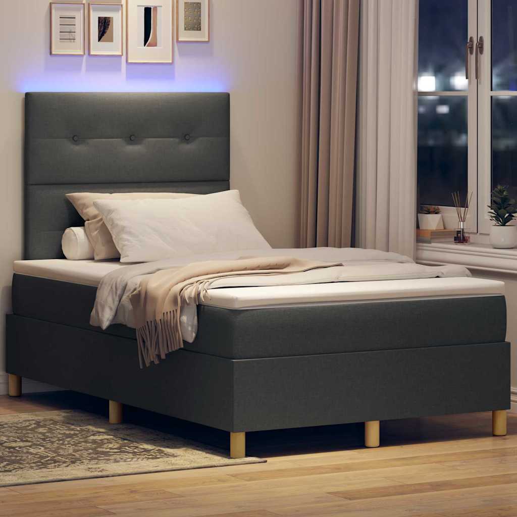 LED Box Spring Ágy fejtámlával Sötétszürke 120 x 200 cm szövet
