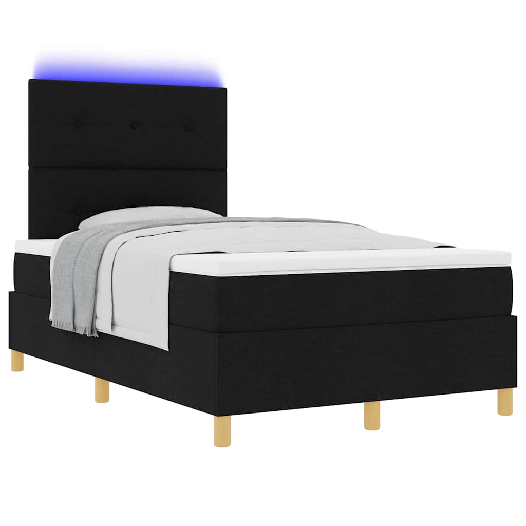 LED Box Spring Ágy fejtámlával Fekete 120 x 200 cm szövet