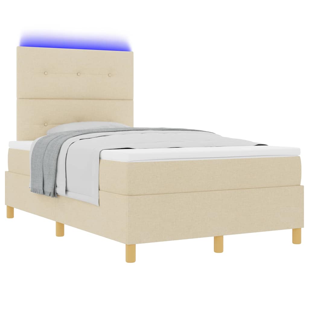 LED Box Spring Ágy fejtámlával Krém 120 x 200 cm szövet