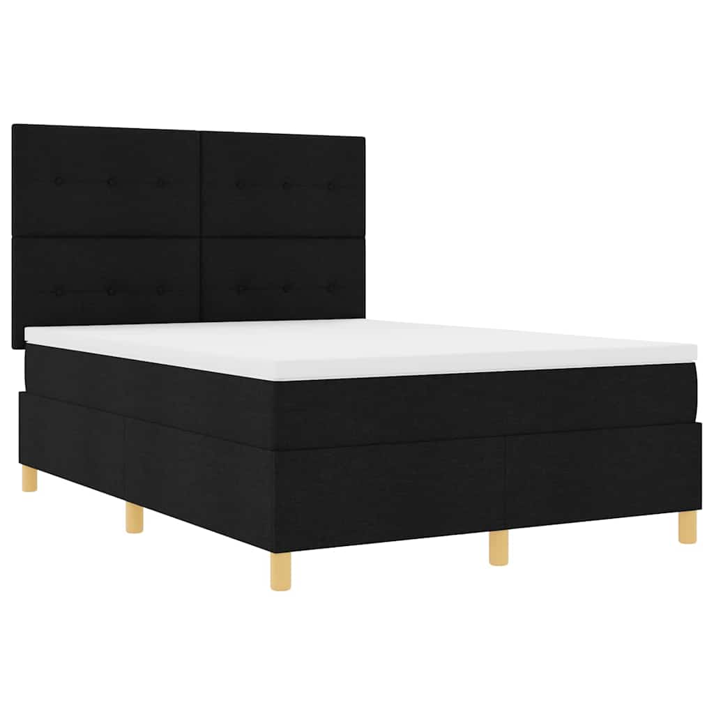 LED Box Spring Ágy fejtámlával Fekete 140 x 190 cm szövet