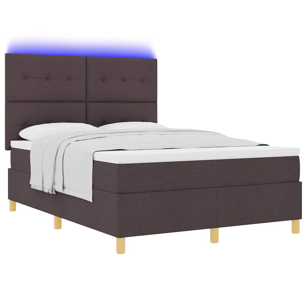 LED Box Spring Ágy fejtámlával Sötét Barna 140 x 190 cm szövet