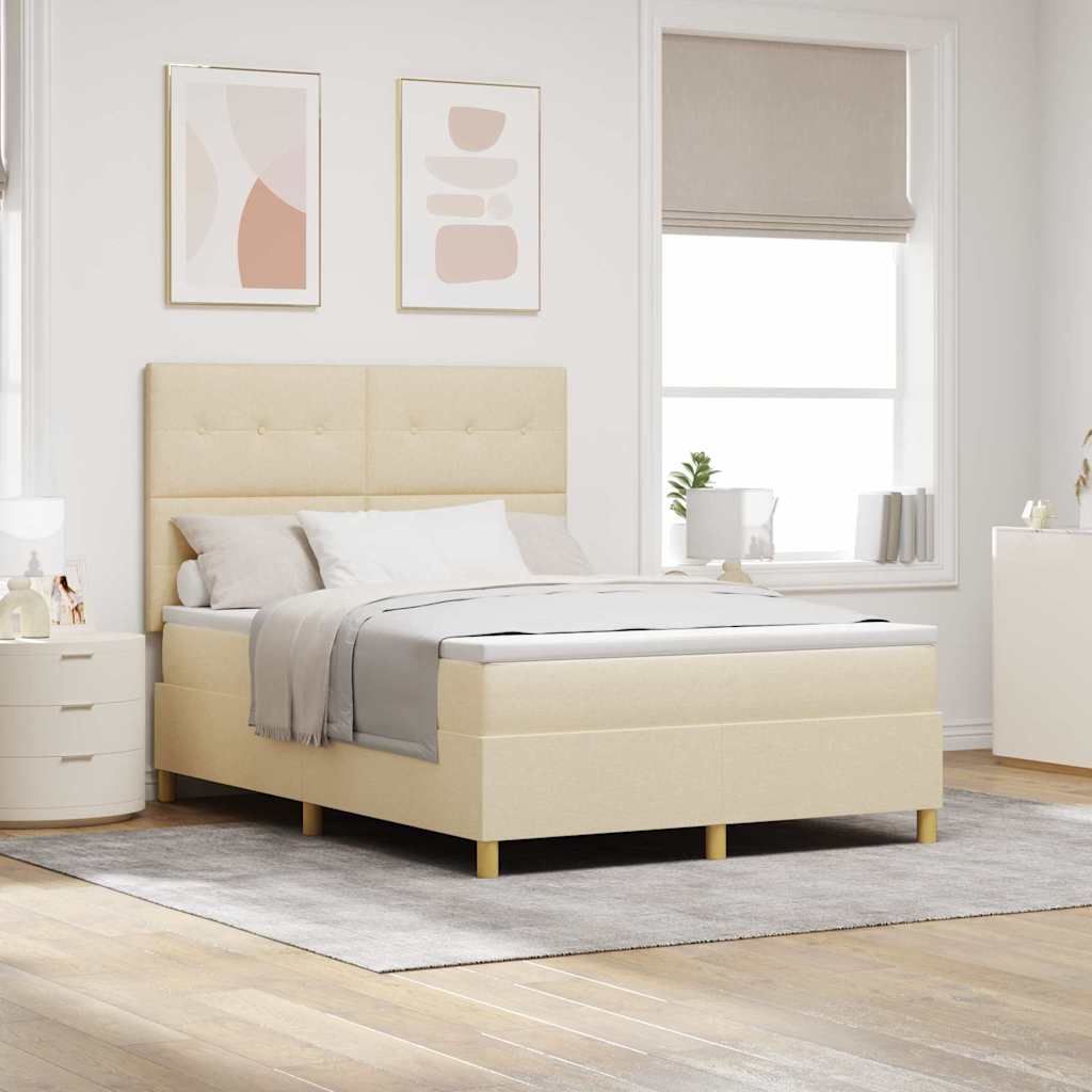 LED Box Spring Ágy matracmal Krém 140 x 190 cm szövet