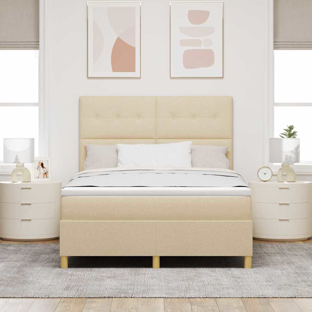 LED Box Spring Ágy matracmal Krém 140 x 190 cm szövet