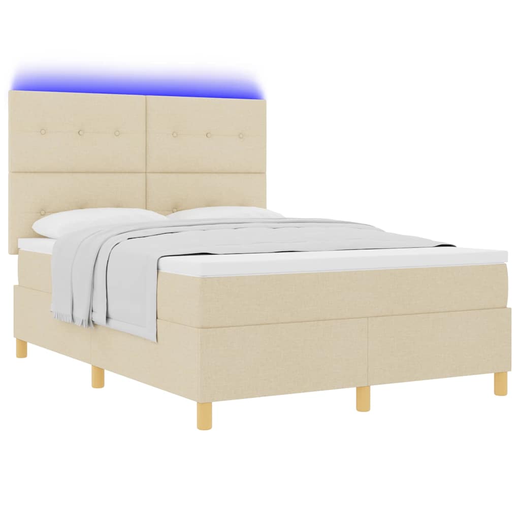 LED Box Spring Ágy matracmal Krém 140 x 190 cm szövet