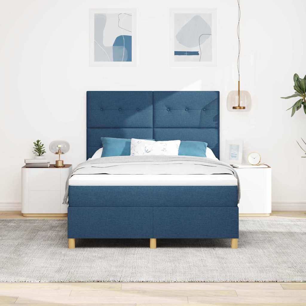 LED Box Spring Ágy fejtámlával Kék 140 x 190 cm szövet
