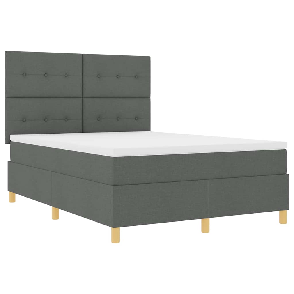 LED Box Spring Ágy fejtámlával Sötétszürke 140 x 200 cm szövet