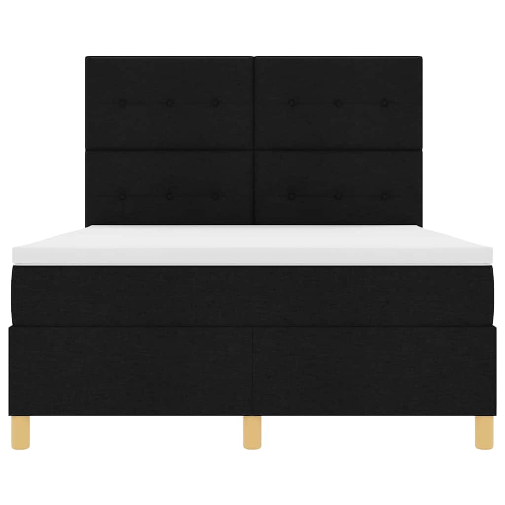 LED Box Spring Ágy fejtámlával Fekete 140 x 200 cm szövet