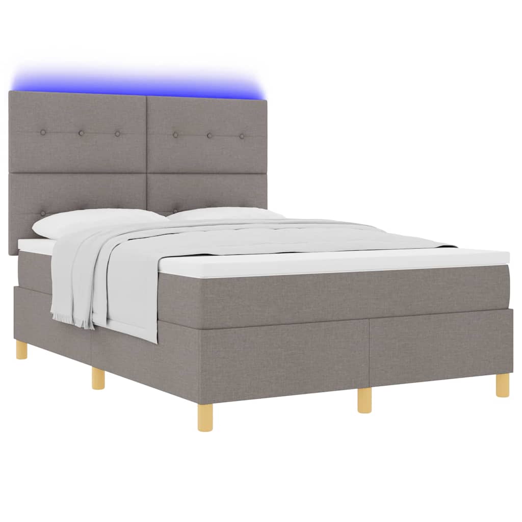 LED Box Spring Ágy fejtámlával Tópszínű 140 x 200 cm szövet