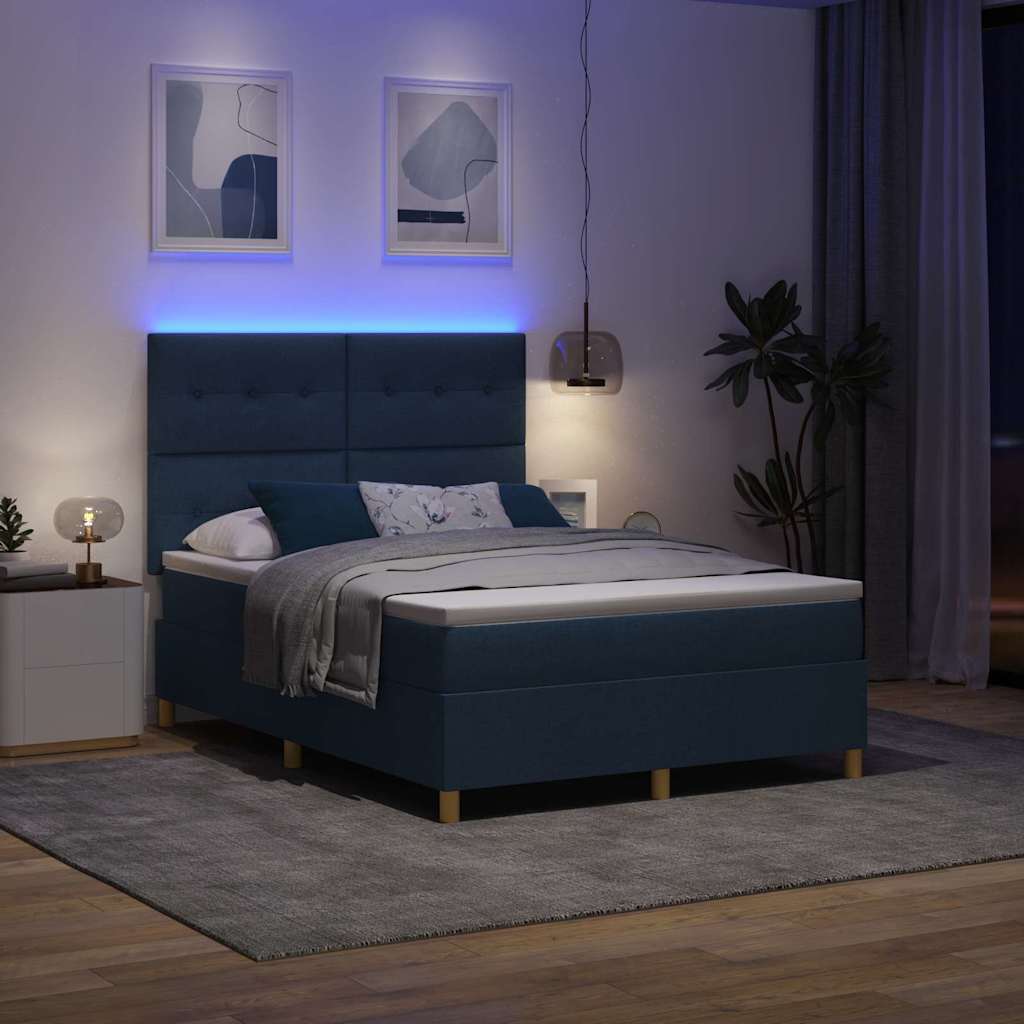 LED Box Spring Ágy fejtámlával Kék 140 x 200 cm szövet