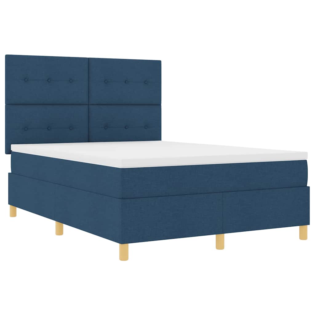 LED Box Spring Ágy fejtámlával Kék 140 x 200 cm szövet