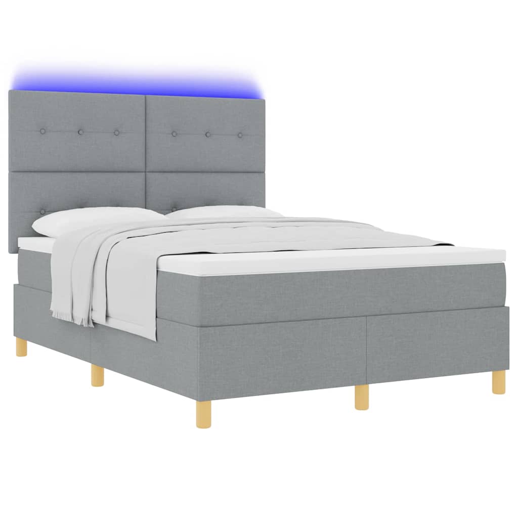 LED Box Spring Ágy Világosszürke 160 x 200 cm szövet